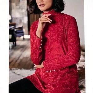 SOFT SURROUNDINGS Walden Red Velvet
Floral Tunic Top Women's Size Extra  Large